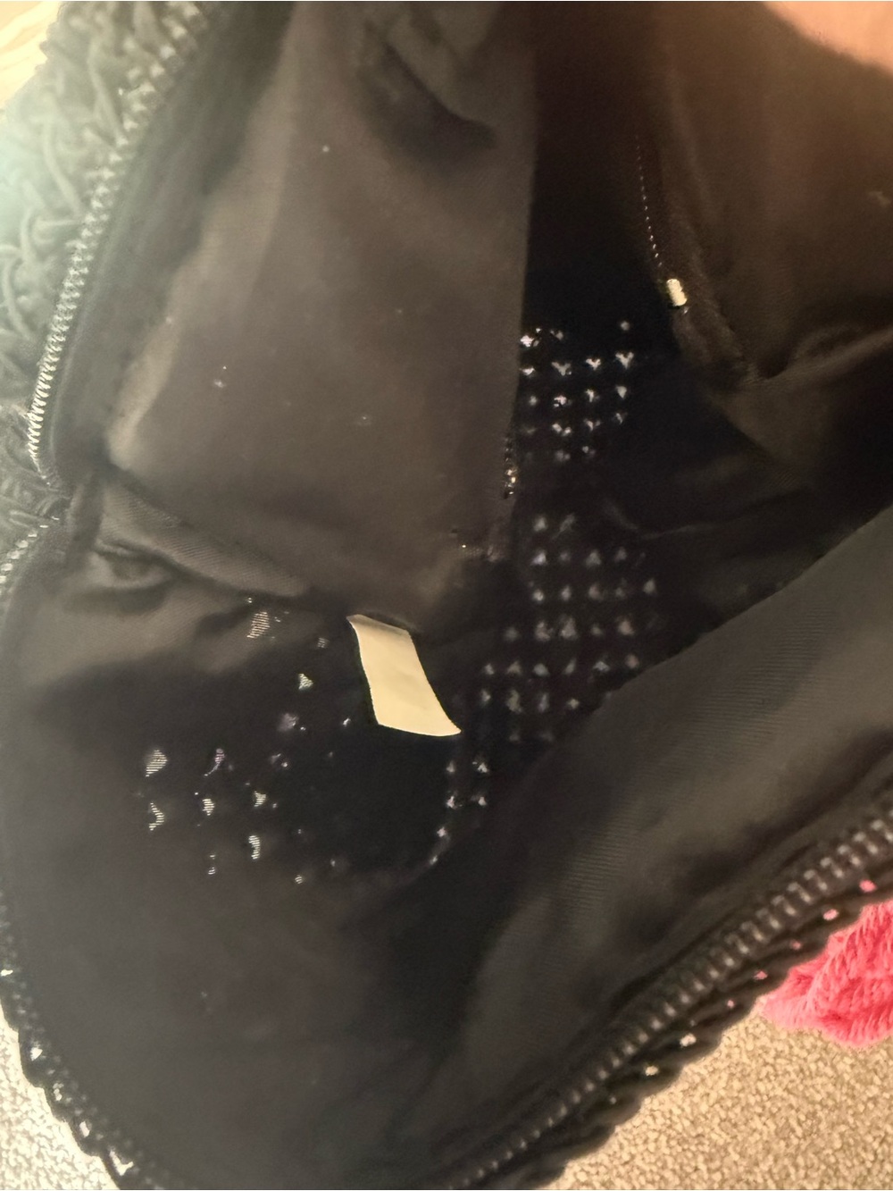 Black Crochet Crossbody Bag with Pink & Lavender Tassels - Picture 4 of 8